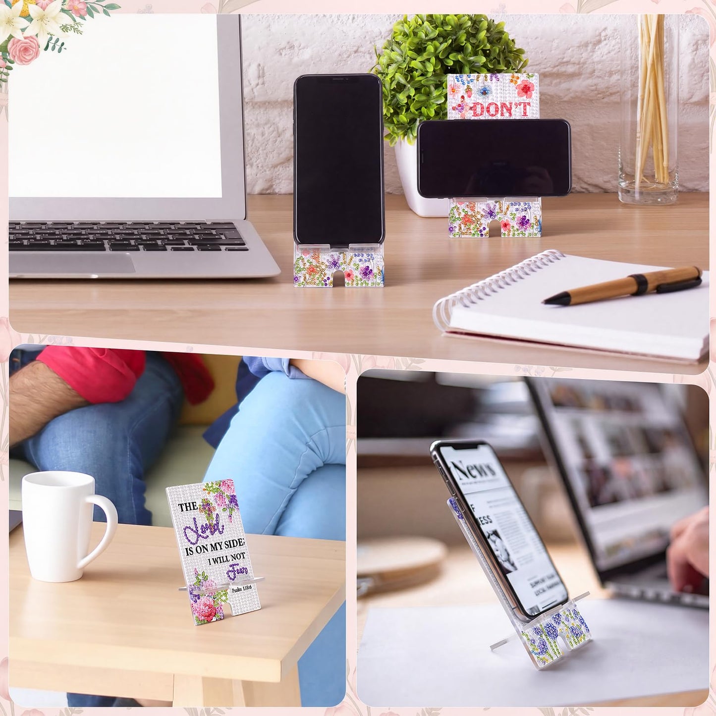 Kenning 8 Pcs Inspirational Bible Diamond Painting Cell Phone Stand DIY 5D Full Crystal Acrylic Christian Cross Diamond Art Phone Holders Kits for Beginner Adults DIY Crafts Religious Gifts