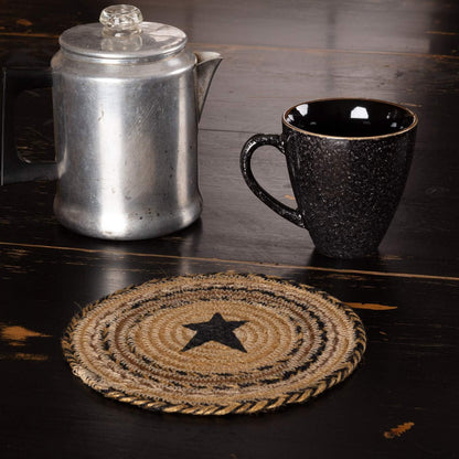 VHC Brands Kettle Grove Jute Stencil Star Trivet, 8 Inch, Primitive Country Patchwork Design