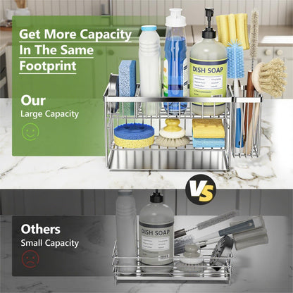 Cisily 2-Tier Kitchen Sink Caddy Organzier Rack with Flexible Dish Brush Holder, Sponge Holder for Kitchen Sink Countertop Organization Storage,Home Decor Accessories Essentials Stainless Steel