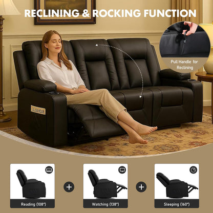 LUCKLIFE Leather Recliner Sofa Set with Manual Recliners,Living Room Furniture Set with Reclining Couch,Loveseat and Armchair,Living Room Chair with Cup Holders,Black (3)