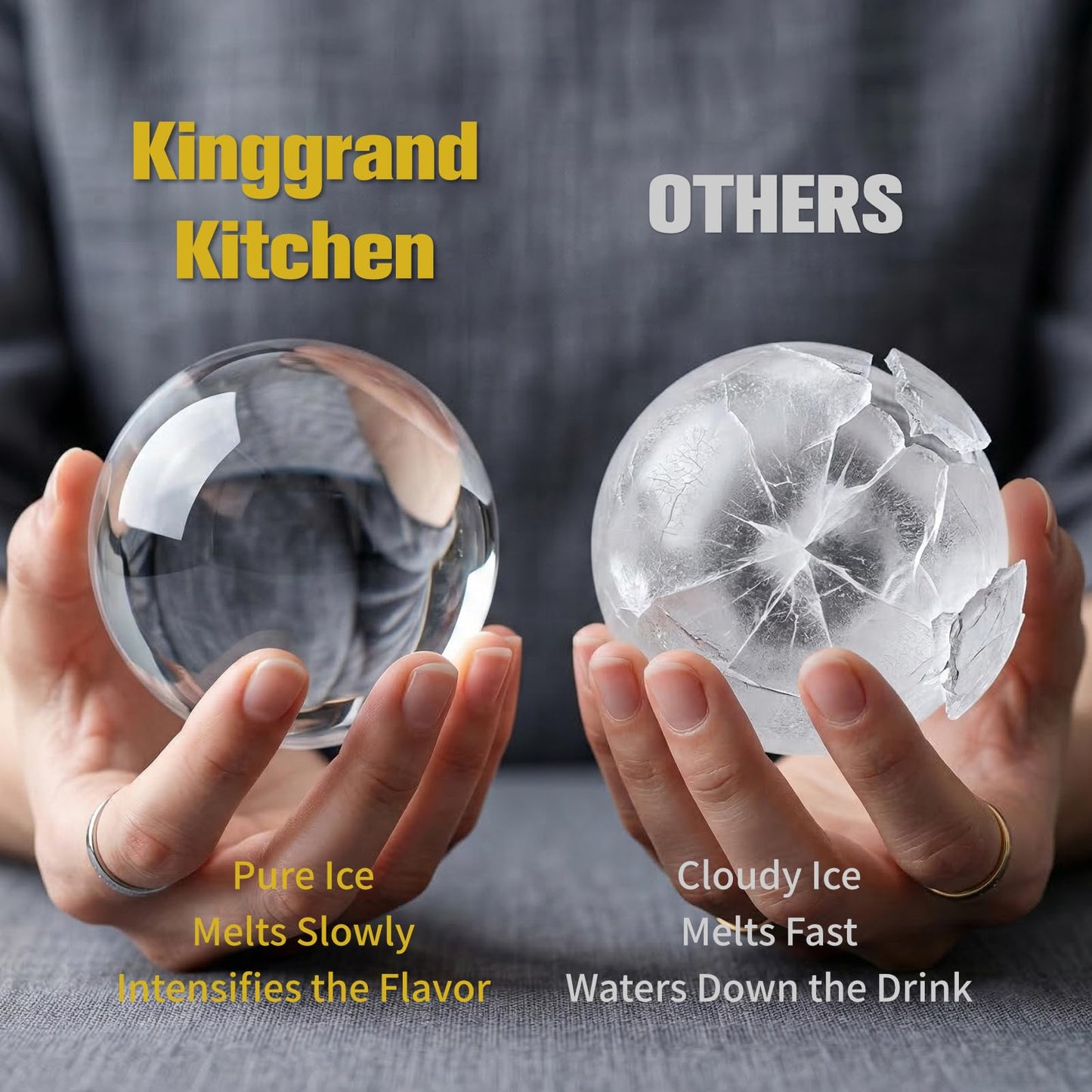 Clear Ice Cube Maker 2.5 Inch, Sphere Ice Ball Molds for Whiskey, Stainless Steel Clear Ice Mold with Non-BPA Silicone, Easy-Release Round Ice Cube Tray for Cocktails Bourbon (2 Pack, Black)