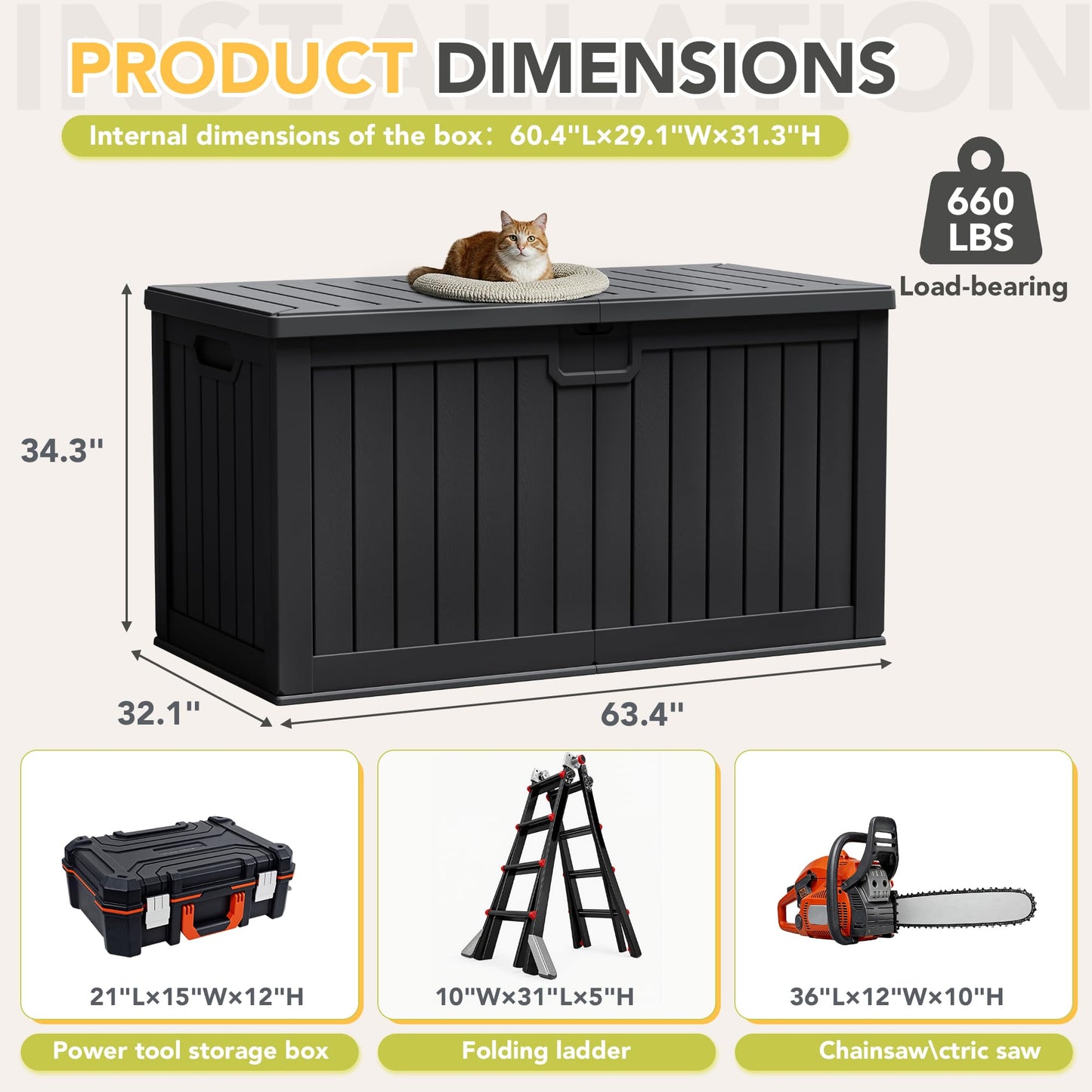 Acurax 240 Gallon HDPE Deck Box Outdoor Indoor Waterproof Storage Box for Patio Furniture, Pool Accessories, Garden Tools, and Cushion Storage, Black