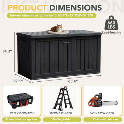 Acurax 240 Gallon HDPE Deck Box Outdoor Indoor Waterproof Storage Box for Patio Furniture, Pool Accessories, Garden Tools, and Cushion Storage, Black