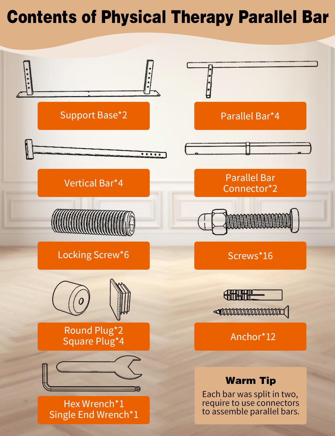 YEEZOO Parallel Bars for Physical Therapy 6FT, Adjustable Height & Width Walking Assist bar for Rehabilitation & Walking Balance Issues(6ft/183cm)
