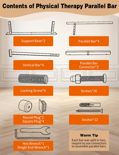 YEEZOO Parallel Bars for Physical Therapy 6FT, Adjustable Height & Width Walking Assist bar for Rehabilitation & Walking Balance Issues(6ft/183cm)