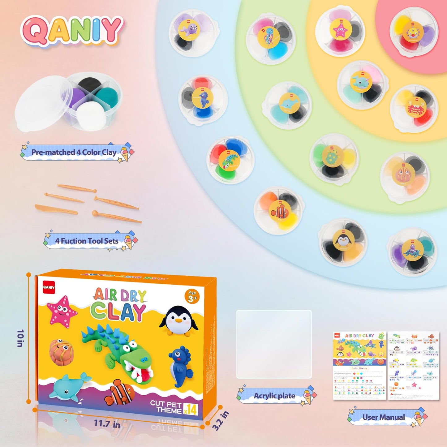 Air Dry Clay for Kids,Modeling Clay Kit,14 Species of Marine Life DIY Molding Clay Art Crafts Set,Ultra Light & Soft,Safe Non-Toxic,Toys Gifts for Age 4 5 6 7 8+ Years Old Boys Girls Kids