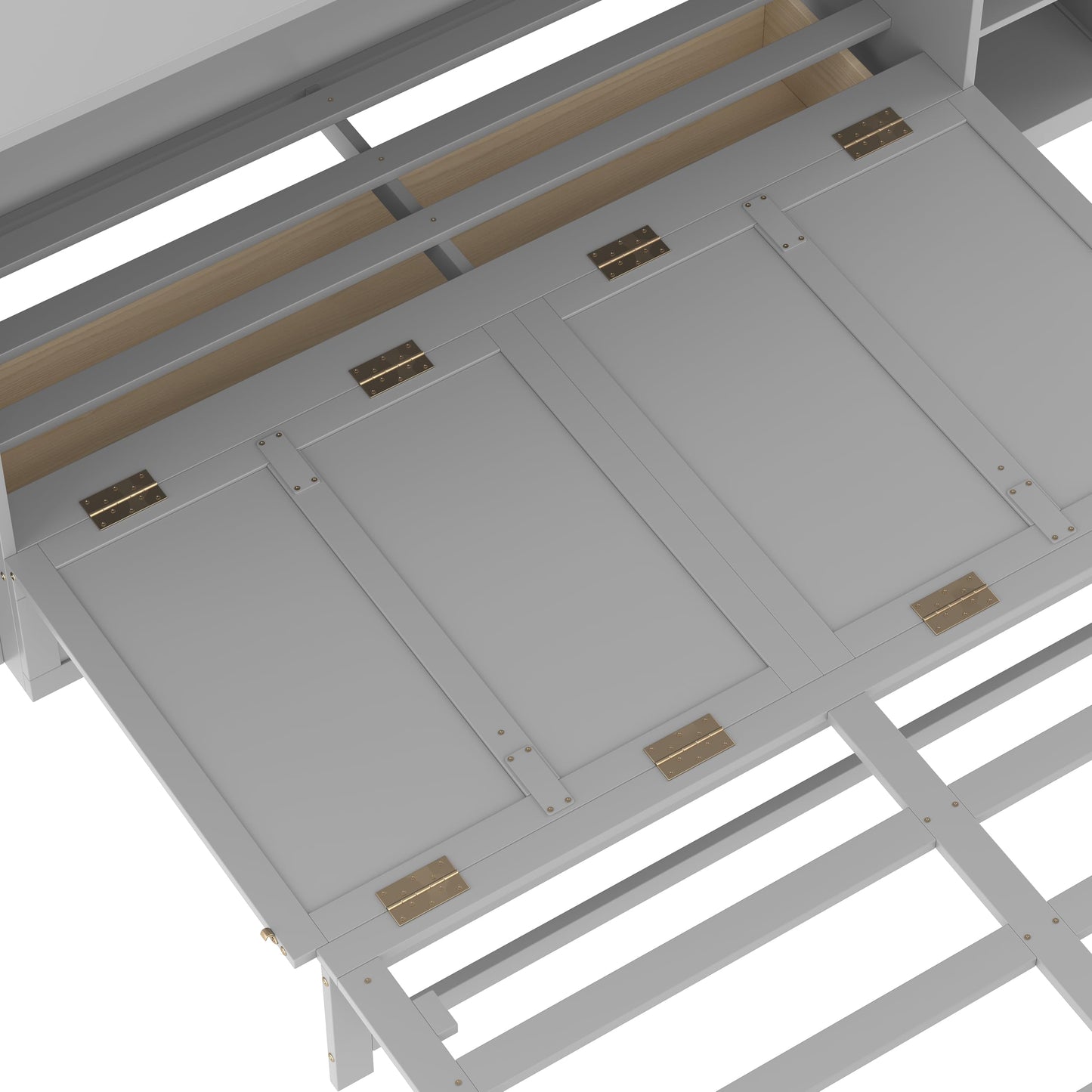 Bellemave Queen Size Murphy Bed, Cabinet Bed with 2 Shelves and Storage Drawers, Farmhouse Murphy Cabinet, Noisy Free, for Guest Bedroom, Living Room, Office, Light Gray
