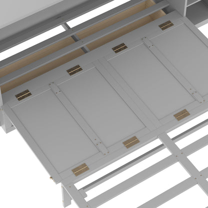 Bellemave Queen Size Murphy Bed, Cabinet Bed with 2 Shelves and Storage Drawers, Farmhouse Murphy Cabinet, Noisy Free, for Guest Bedroom, Living Room, Office, Light Gray