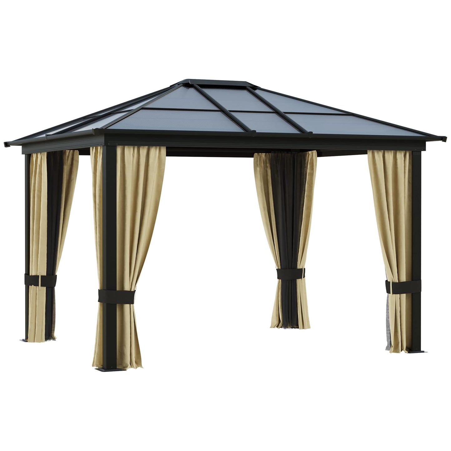 GOWE 10' x 12' Hardtop Gazebo Canopy with Polycarbonate Roof, Aluminum Frame, Permanent Pavilion Outdoor Gazebo with Netting and Curtains for Patio, Garden, Backyard, Lawn, Deck