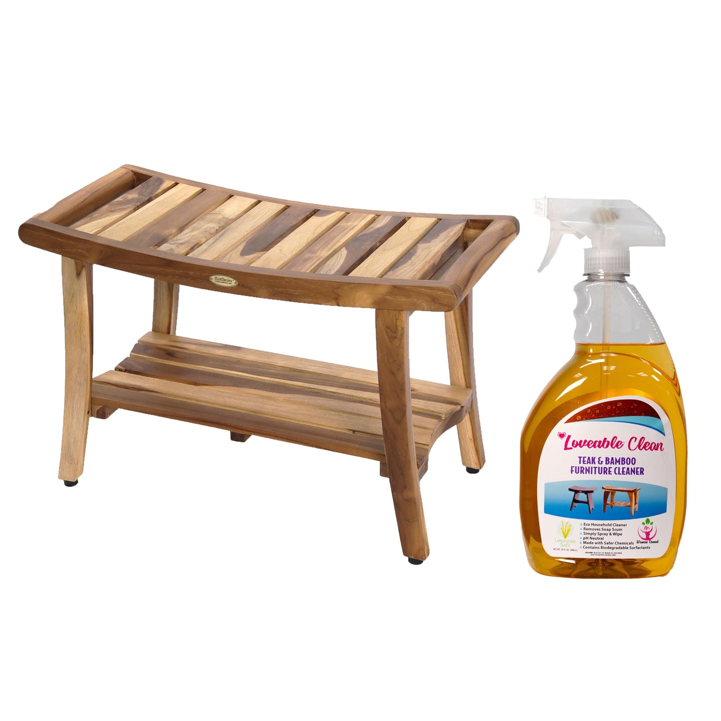 Harmony Teak Bench with Protective Teak Cleaner