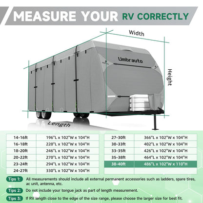 Umbrauto RV Cover Fits 33-35ft Travel Trailer: Lightweight, Waterproof Camper Cover for Toy Hauler, Winter Campsite, with Gutter Covers, Tongne Jack Covers, Windproof Straps