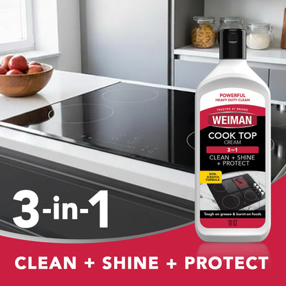Weiman Ceramic and Glass Cooktop Cleaner - Heavy Duty Cleaner and Polish (10 Ounce Bottle and 3 Scrubbing Pads)