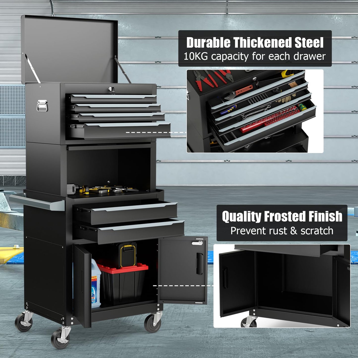ERGOMASTER Large Rolling Tool-Chest Dentproof with 6 Drawers Heavy Duty Tool-Cabinet on Wheels Lockable and Lock System for Garage Workshop(28 x 13 x 53''-Black)