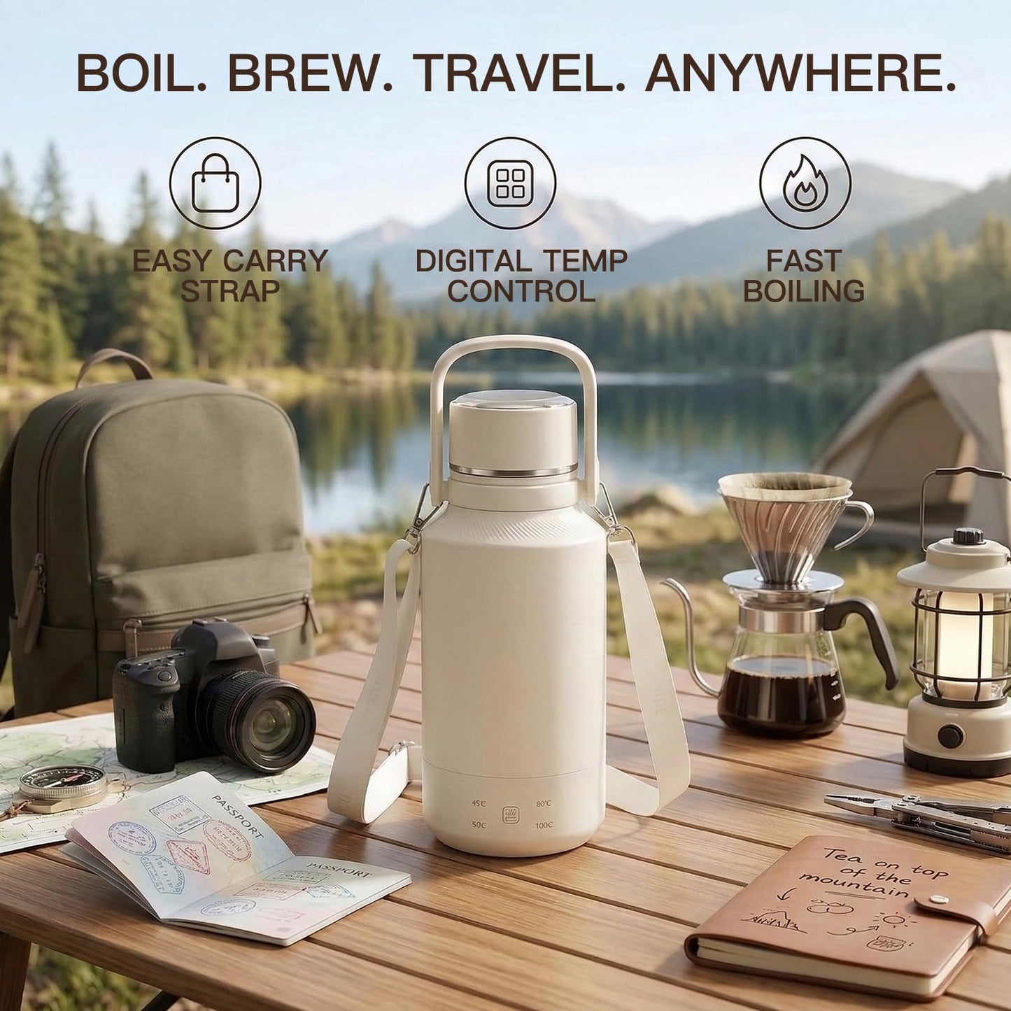 MEGAWISE Portable Electric Kettle 1L, Rapid Boil, Food-Grade 304 Stainless Steel, Auto Shut-Off & Boil-Dry Protection, Compact Hot Water Boiler for Home, Office & Travel