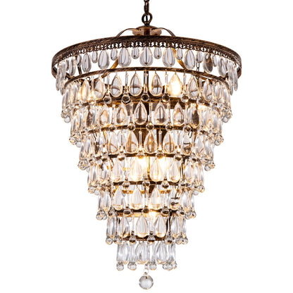 Wellmet 20 Inch Crystal Chandelier, Farmhouse Bronze Bathroom Chandeliers, 8-Lights Foyer Lighting Round Hanging Ceiling Light Fixture for Living Room, Bedroom, Entryway, Kitchen Island, Cone Shape