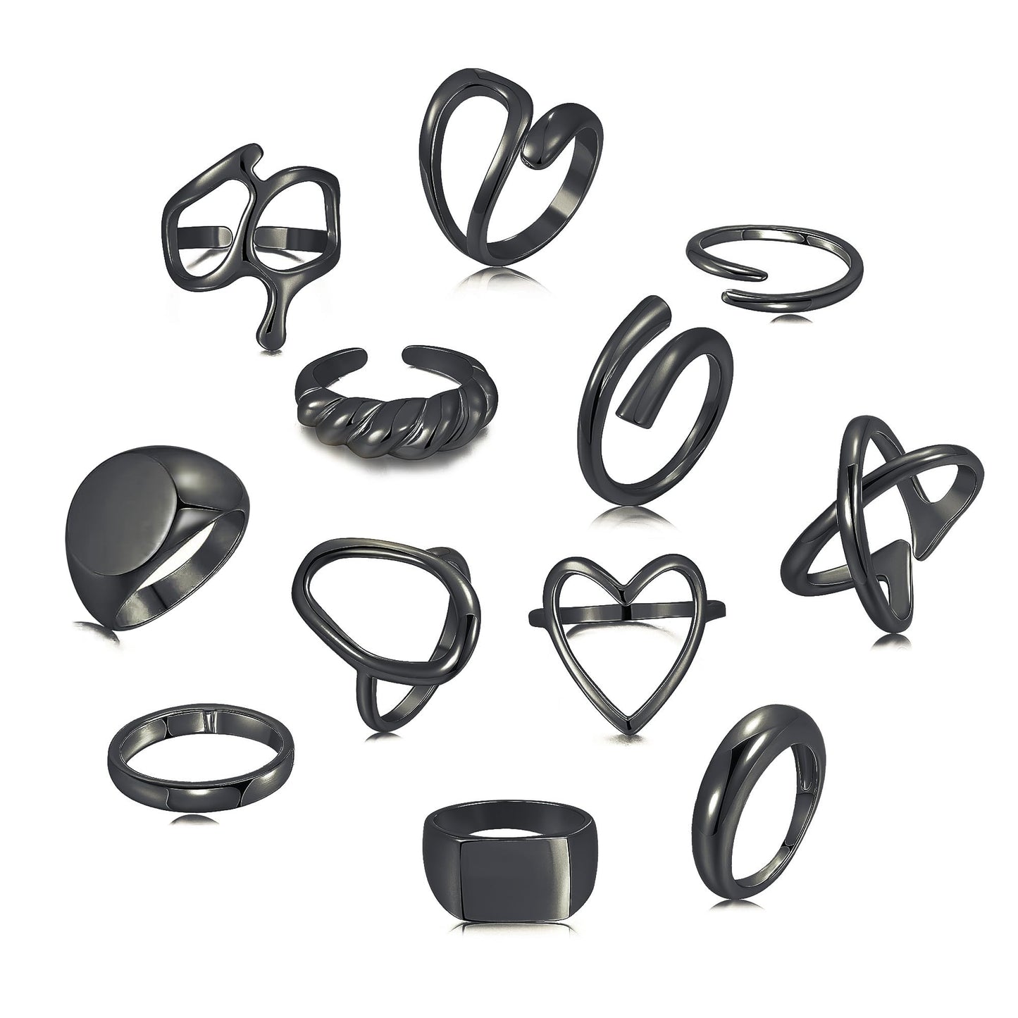 FAXHION 12PCS Gold Stackable Rings Set for Women, 18K Gold Plated Open Stacking Knuckle Ring, Adjustable Chunky Signet Band Statement Ring for Gift