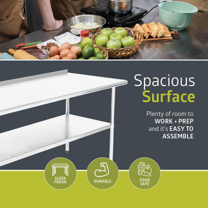 Pearington NSF Certified Stainless Steel Kitchen Prep and Work Table, Commercial Work Table for Restaurant and Home, 72" x 30", Stainless Steel