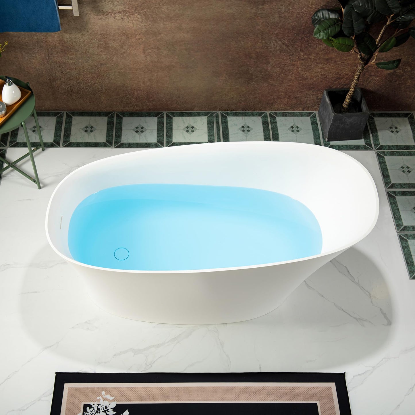 WOODBRIDGE 59 in. x 29.5 in. Stone Resin Luxury Contemporary Solid Surface Freestanding Bathtub in Matte White