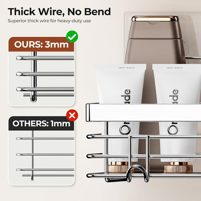 Orimade Shower Caddy - Wall-Mounted Soap Dish Holder with 5 Hooks | Stainless Steel, Silver - 3 Pack