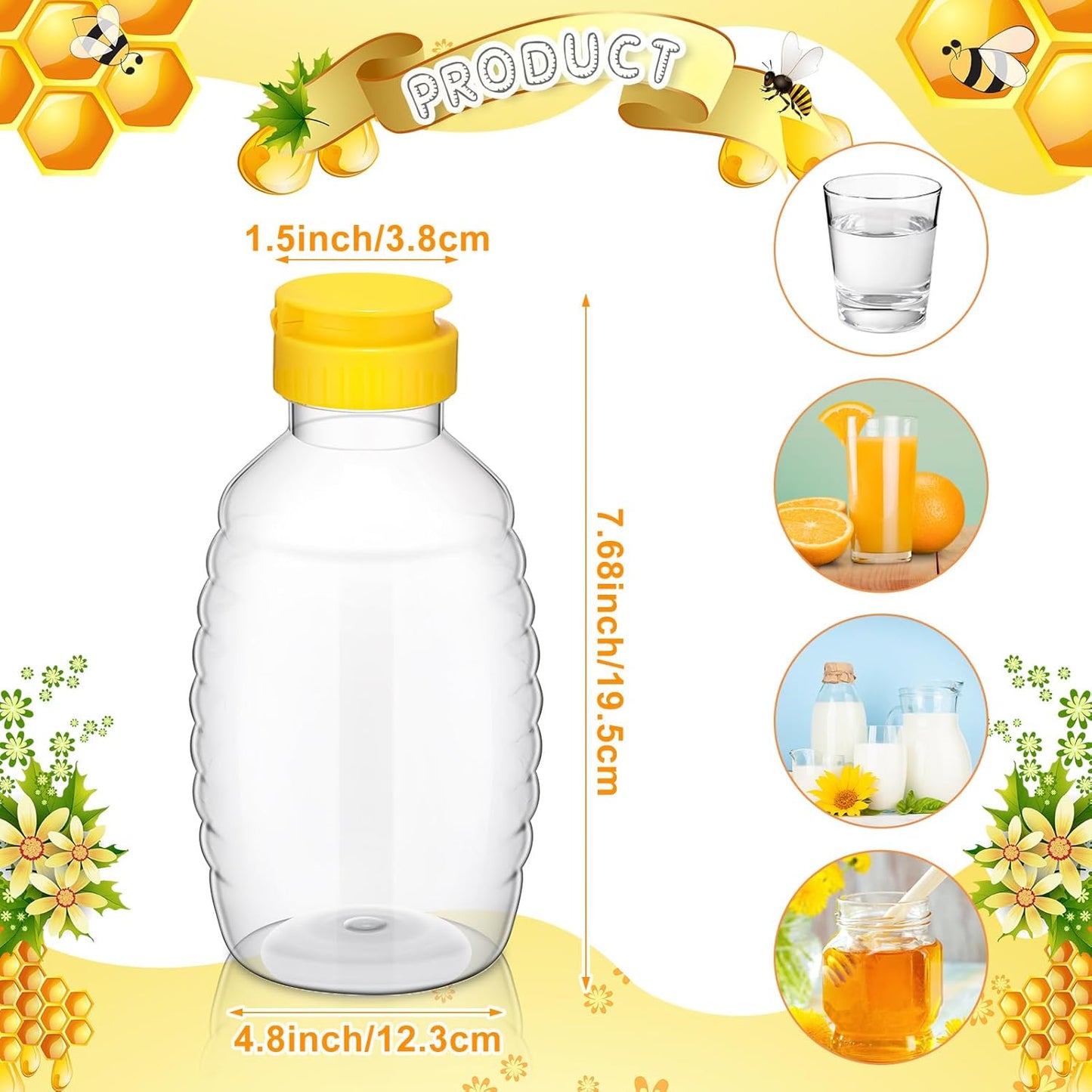 24 (32oz) Pcs Clear Plastic Honey Bottles Plastic Skep Style Jar Honey Squeeze Bottle Empty Refillable Honey Dispenser
