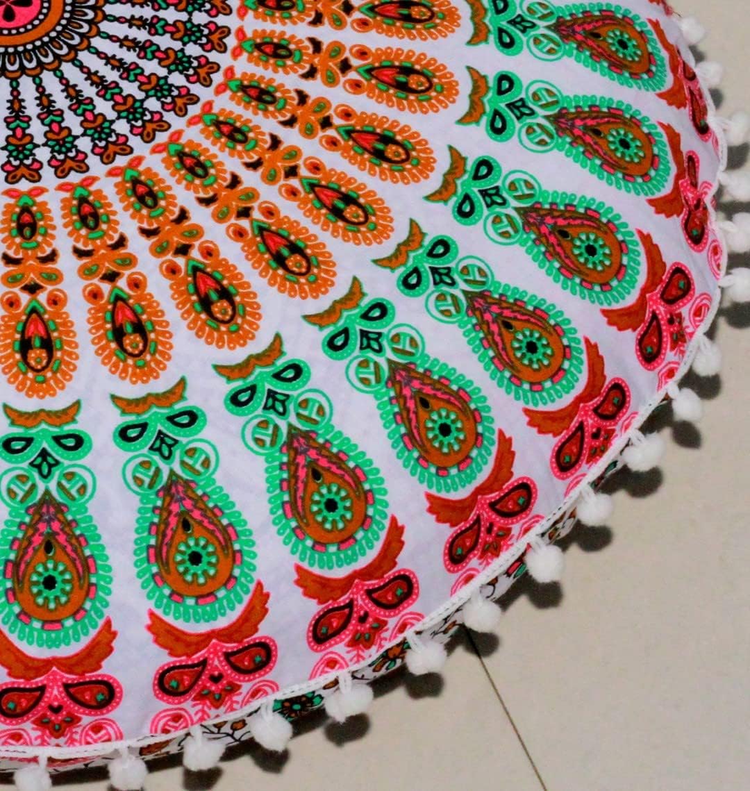 22 Inch 22", CRAFT KALA Meditation Floor Pillow Cover Round Pillow Seating Hippie Decorative Adults Bohemian Mandala
