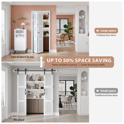 EaseLife Preassembled Bi-Fold Doors, for 72"x 80" Opening,Tempered Frosted Glass Closet Folding Barn Door with Concealed Hardware Kit,MDF Wood Panel,Water-Proof PVC Surface,Easy Installation