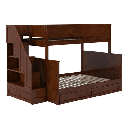 AFI, Dover Twin Over Full Staircase Bunk Bed with Storage Drawer and Twin Trundle, Walnut