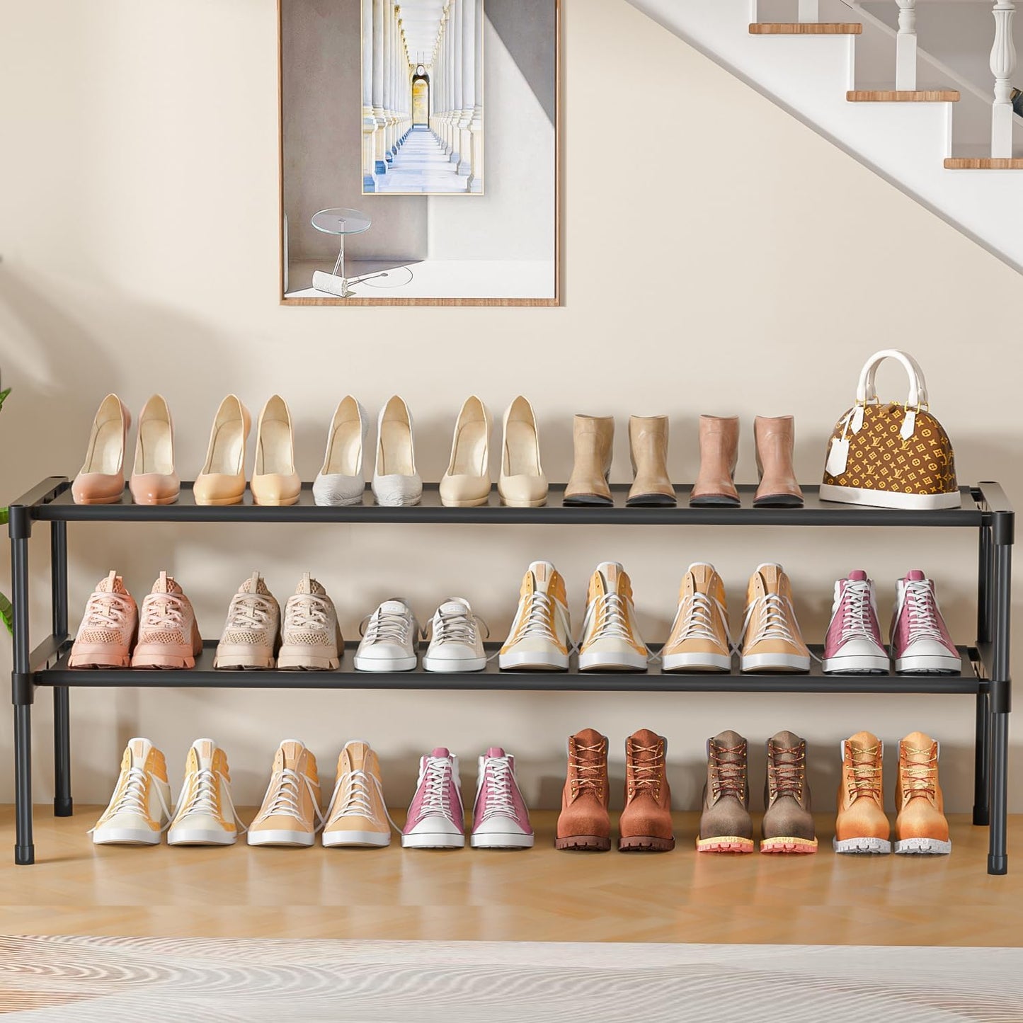 2 Closet LUKYTOWER Extra Long Shoe Rack Tier Shoe Storage Organizer Wide Stackable Shoe Organizer Racks