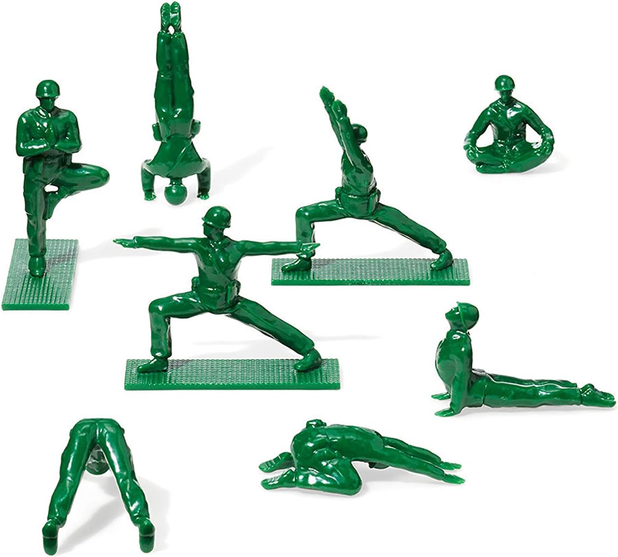 Yoga Joes Series 1 Green Toy Soldiers, Set of 9 Army Men Yoga Pose Figurines for Home or Office Decor