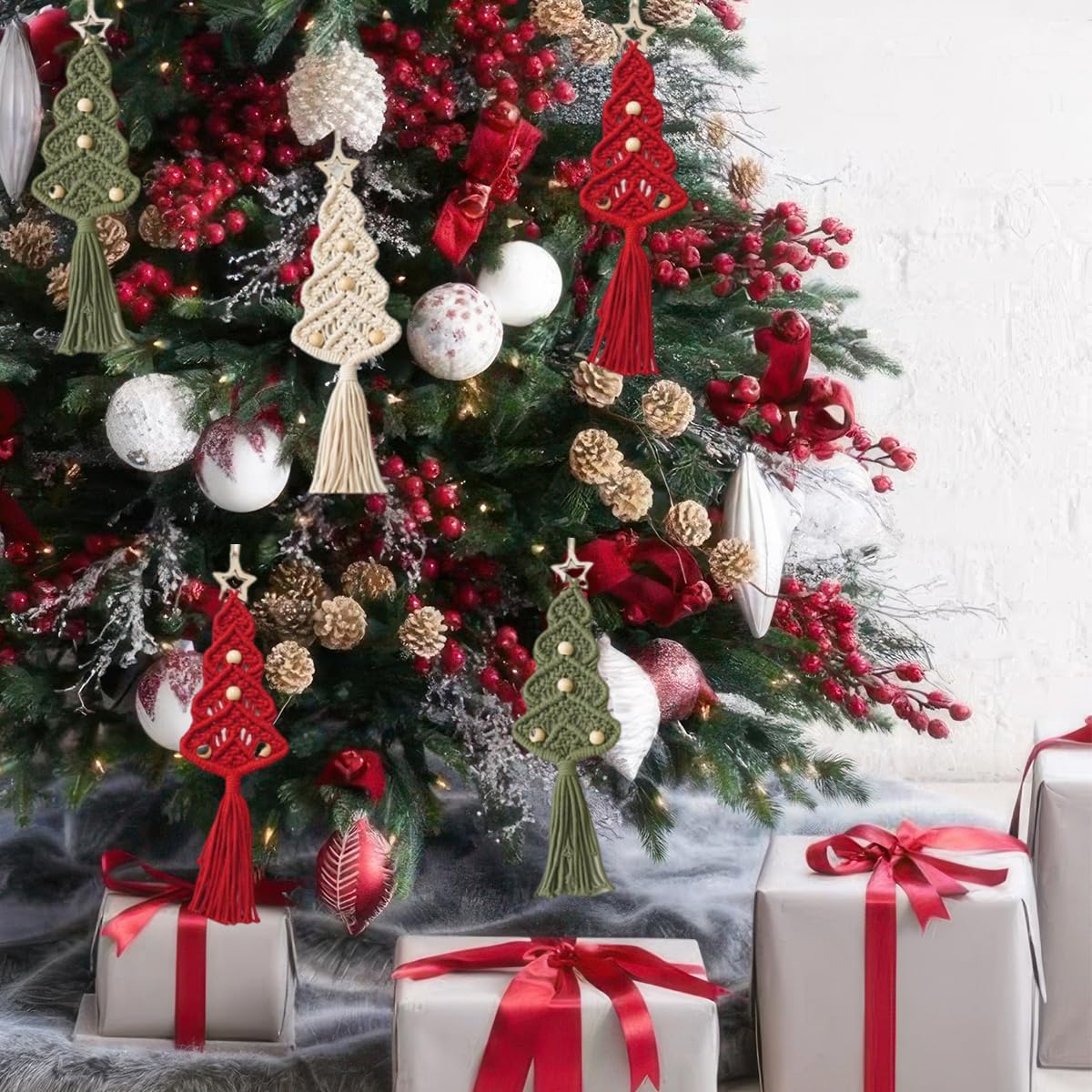3 Pack Christmas Tree DIY Macrame Kit for Beginners Boho Christmas Decorations Xmas Ornaments Wall Hanging Decor for Winter Holiday Wall Hanging Art Crafts Decor Party Supplies