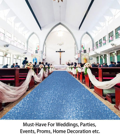 ShiDianYi Blue Aisle Runner for Wedding, 15FTx2FT Modern Baby Blue Glitter/Sequin Mesh Fabric Wedding Rug Runner