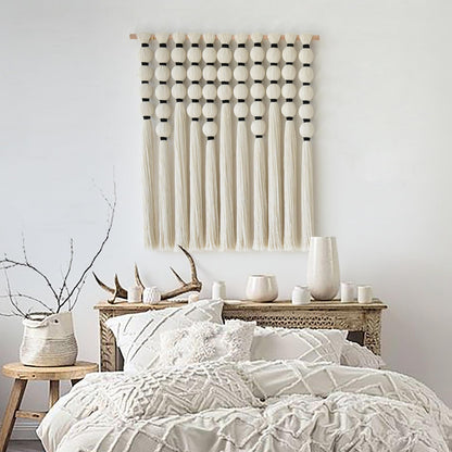 IOWER Macrame Wall Hanging 27" W x 31" L Boho Wall Decor Sphericity Cotton Textile Wall Hanging Art Fiber Yarn Art Handmade Detachable Assembly