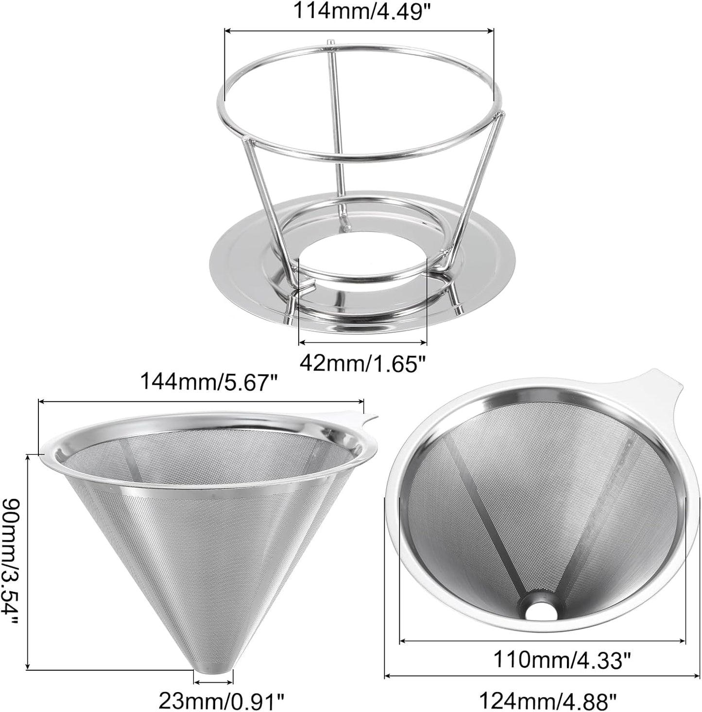 uxcell 600 Mesh Pour Over Coffee Dripper, 124mm Diameter Reusable Coffee Filter with Bracket
