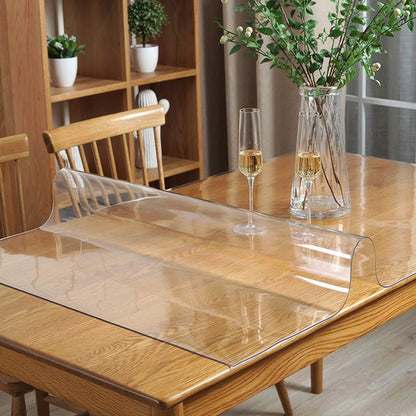 42 X 78 Inch Clear Table Protector Eco Clear Plastic Vinyl Tablecloth Rectangle Protective Desk Office Top Pad Cover Glass Wood Dining Coffee End Tabletop Protection Mat Clean Polyester Wipeable PVC