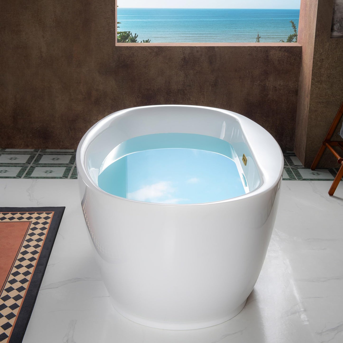 WOODBRIDGE 66" Acrylic Freestanding Bathtub Contemporary Soaking White Tub with Brushed Gold Overflow and Drain，B0027-BG