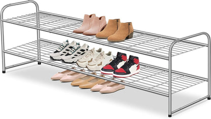 2 Closet 18-Pairs AOODA Tier Long Metal Shoe Rack for Wide Stackable Shoe Storage Organizer Low Small Sneaker Rack