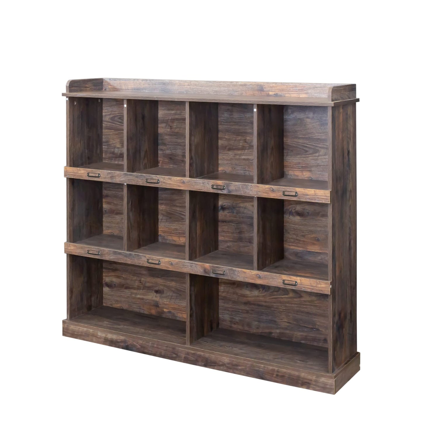Storage Bookcase, 53" Wooden Bookshelf Bookcase with 10-Cube Compartments, Mid-Century Modern 3-Tier Freestanding Open Storage Organizer Display Cabinet for Living Room, Office, Bedroom, Espresso