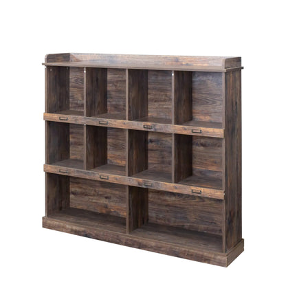 Storage Bookcase, 53" Wooden Bookshelf Bookcase with 10-Cube Compartments, Mid-Century Modern 3-Tier Freestanding Open Storage Organizer Display Cabinet for Living Room, Office, Bedroom, Espresso