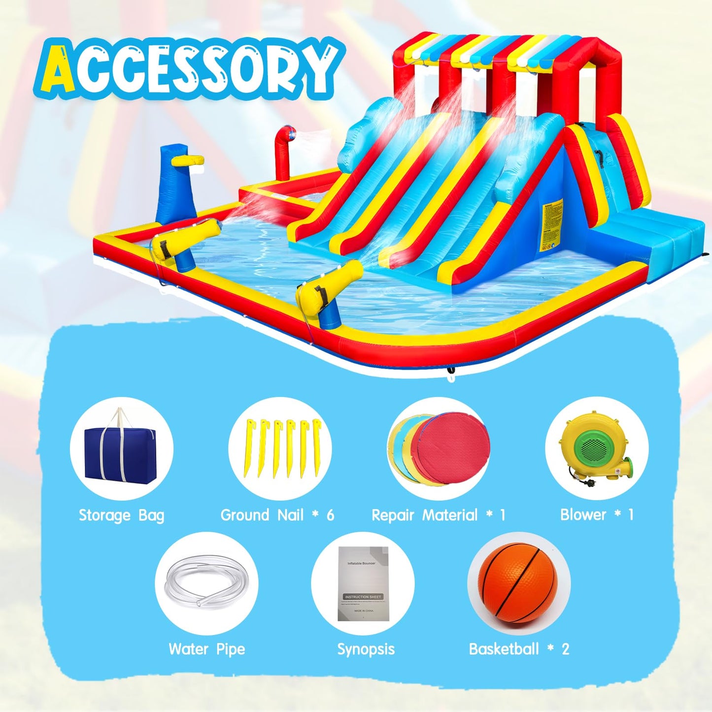 14.3FT Oxford Inflatable Water Slide Family Version Water Park Built in Reservoir Slide Sprinkler Rock Climbing Summer Carnival Pool Party Easy Setup & Storage（Include Blower）