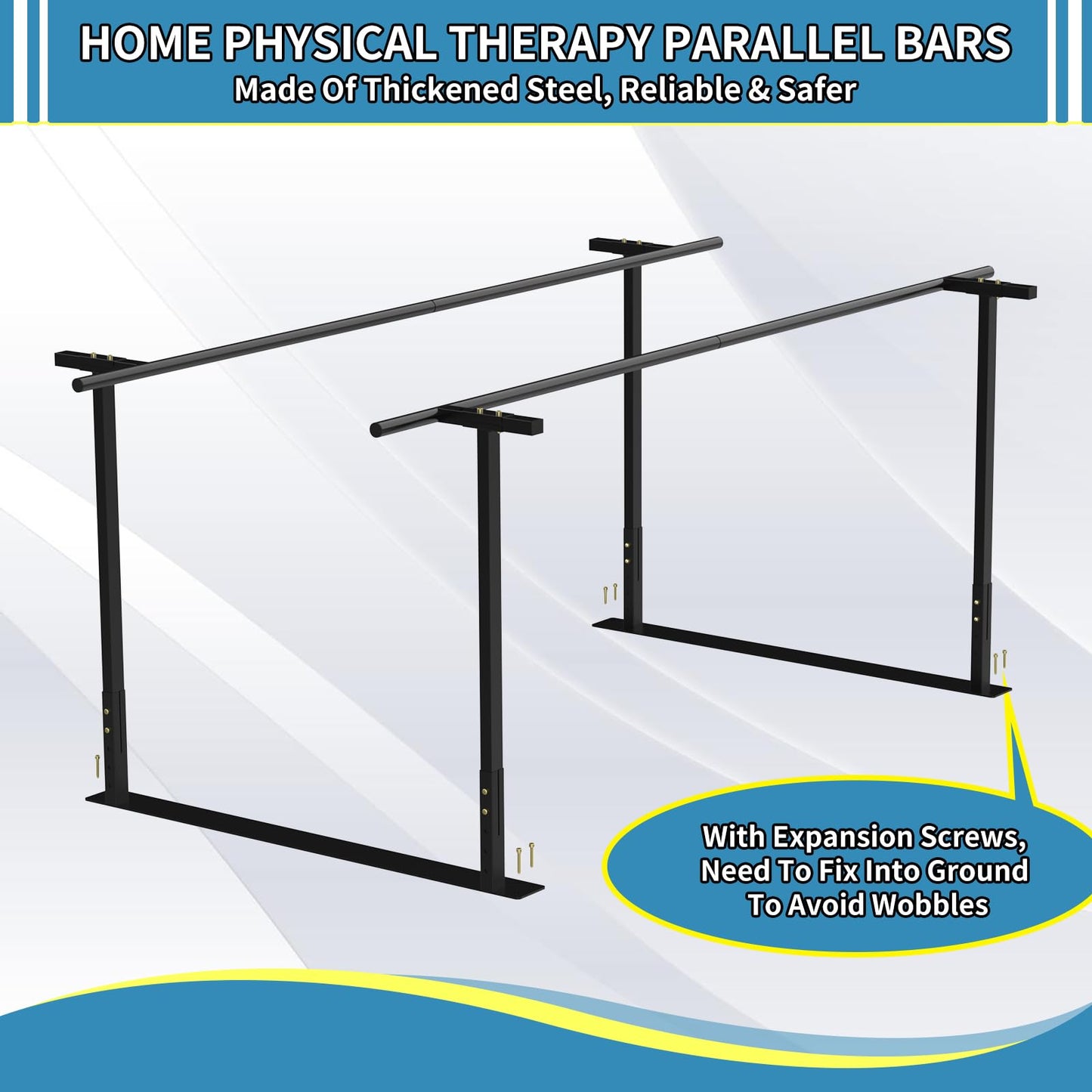 Physical therapy parallel bars, Walking assist bar for rehab & walking balance issues, Adjustable height & width (6FT)
