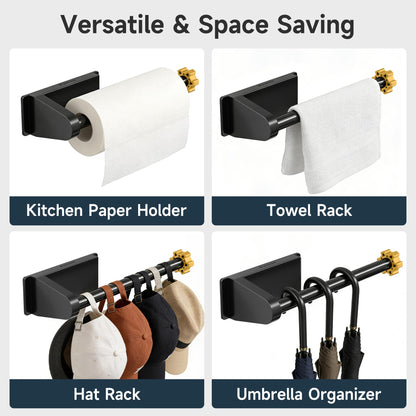 Evemlceol Magnetic Paper Towel Holder for Fridge Strong Magnet Black Kitchen Towel Holders Storage Organizer with Gold Nut for Refrigerator Grill Toolbox