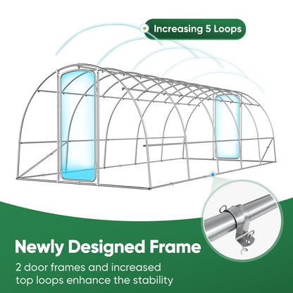 Quictent 25x10x6.6 FT Premium Greenhouse for Outdoors with 2 Door Frames, Reinforced Top Structure & Cover, Large Heavy Duty Walk-in Tunnel Hoop Green House for Garden Backyard Flower Winter, Green