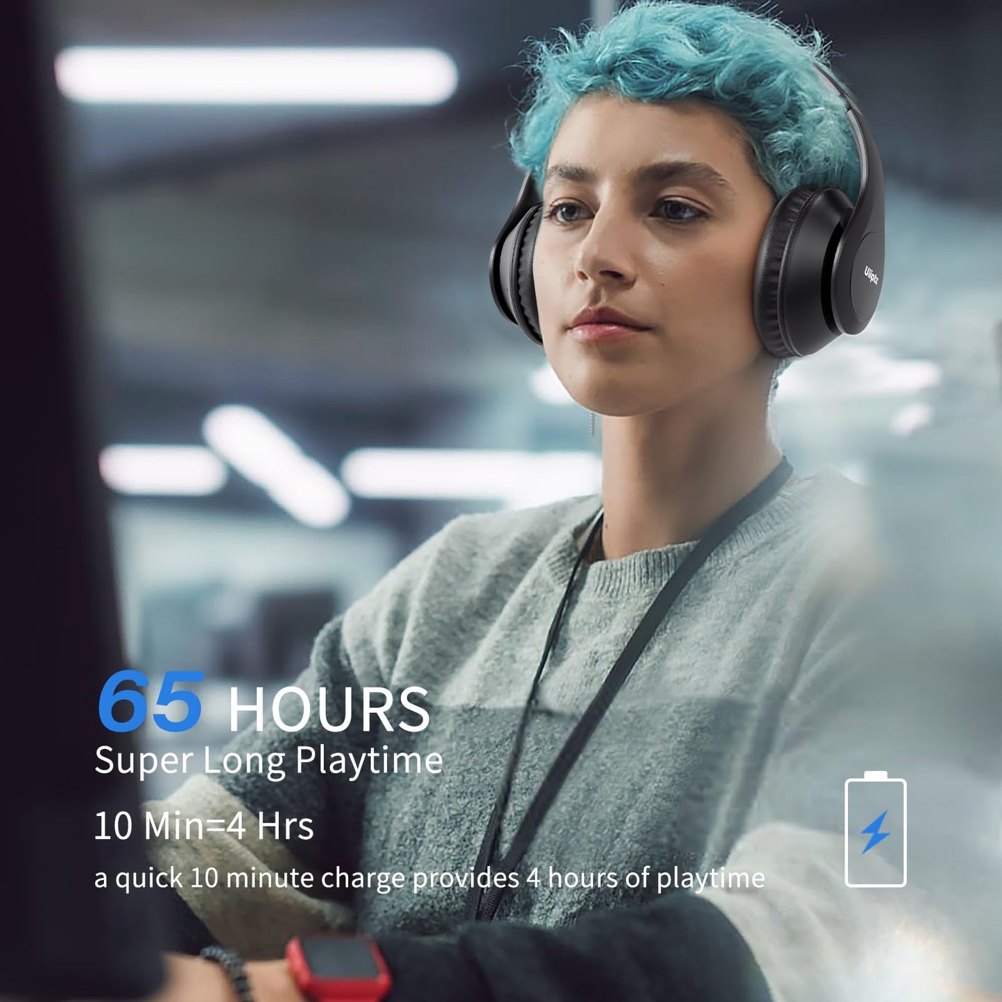 Uliptz Wireless Bluetooth Headphones, 65H Playtime, 6 EQ Sound Modes, HiFi Stereo Over Ear Headphones with Microphone, Foldable Lightweight Bluetooth 6.0 Headset for Travel/Office/Cellphone/PC