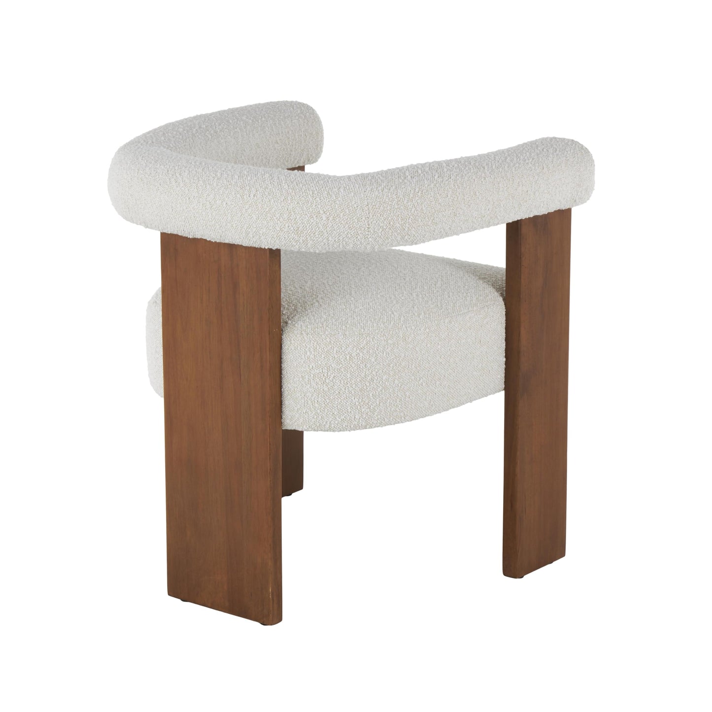Deco 79 Polyester Living Room Accent Chair Curved Back Mid Century Modern Round Boucle Side Chair with Brown Wood Frame, Corner Chair 27" x 23" x 28", Cream
