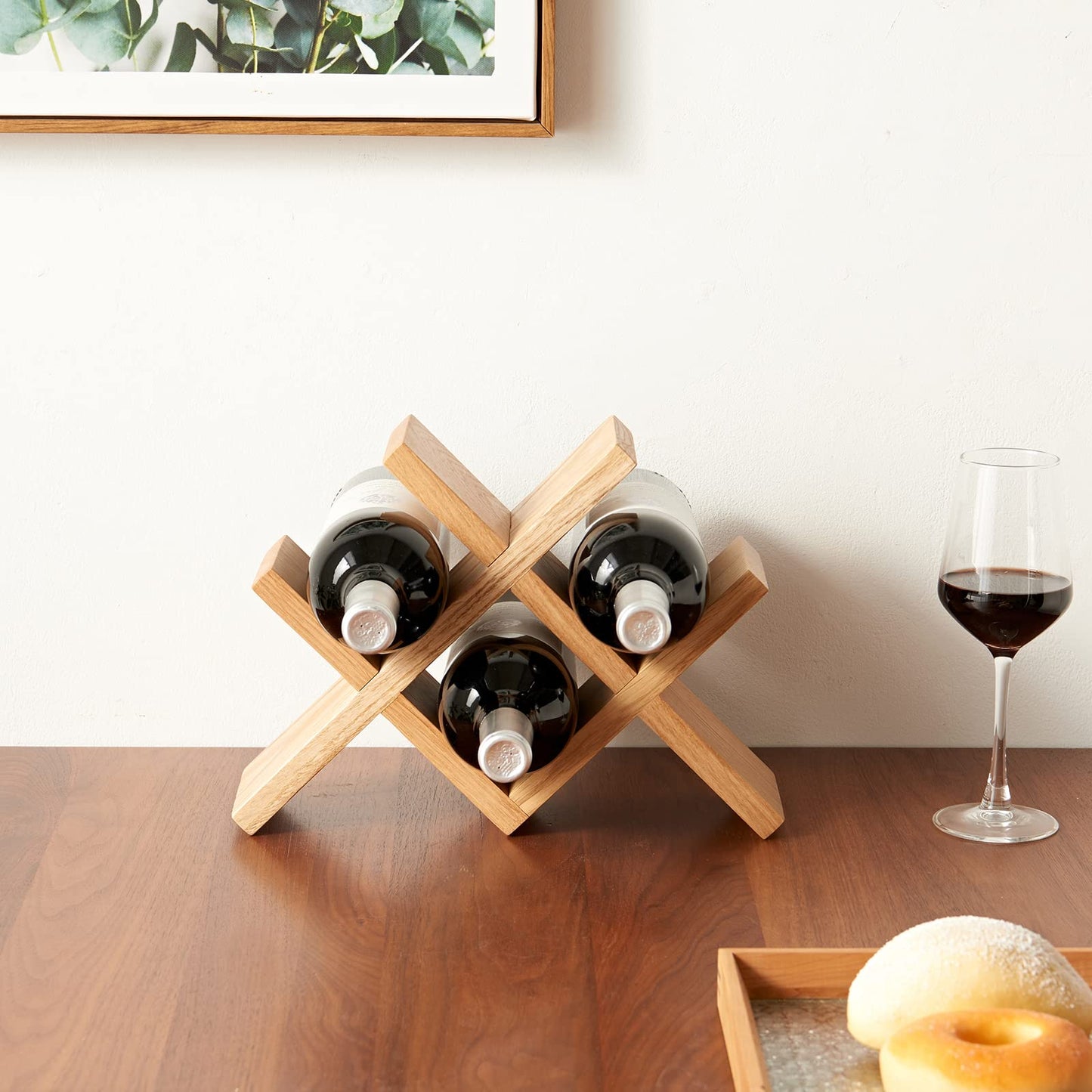 TRWISWDC Wine Rack Countertop Oak Wooden Wine Bottle Holder Rustic Free Standing Wine Storage Racks for Tabletop, Hutches and Display Cabinets - No Assembly Required (Natural)