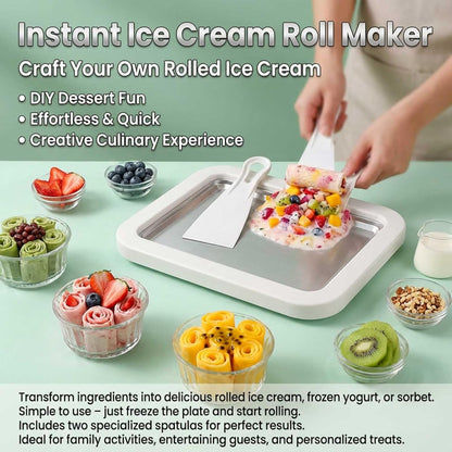 2 Frozen Rolled Ice Cream Maker Kit, DIY Ice Cream Roll Tray with Scrapers, No Electricity Required, Stainless Steel