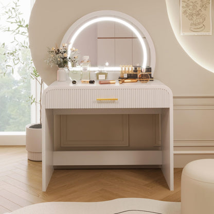 Merax 39" Make Up Vanity Desk with Touch Screen Lighted Mirror and Storage Drawer, Rubber Wood Girls Makeup Dresser Table for Bedroom, Dressing Room