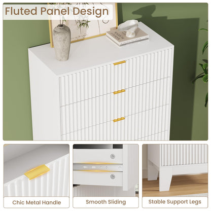 Garvee 5 Drawer Dresser for Bedroom, 47" Tall Fluted Chest of Drawers with Metal Handle, Modern Wooden Dresser TV Stand, Clothes Storage Organizer Wood Closet for Hallway, Entryway, White