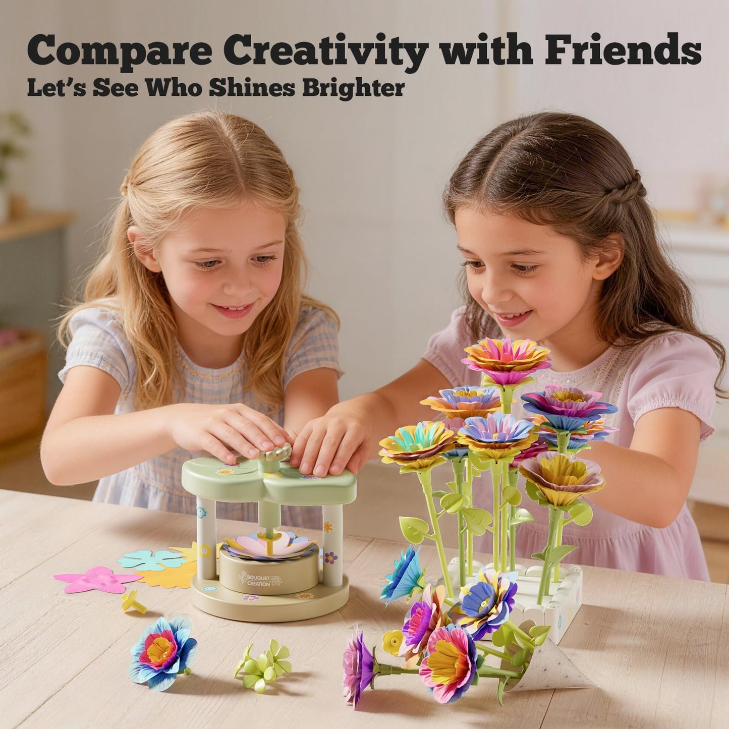 SJIADA Flower Making Kit for Kids, DIY Flower Craft Kit, Educational Fabric Flower Bouquets Kit Toys, Reusable Art Flower Crafts Activity Toy for Kids, Birthday for 4-8 Year Old Little Girls Gifts