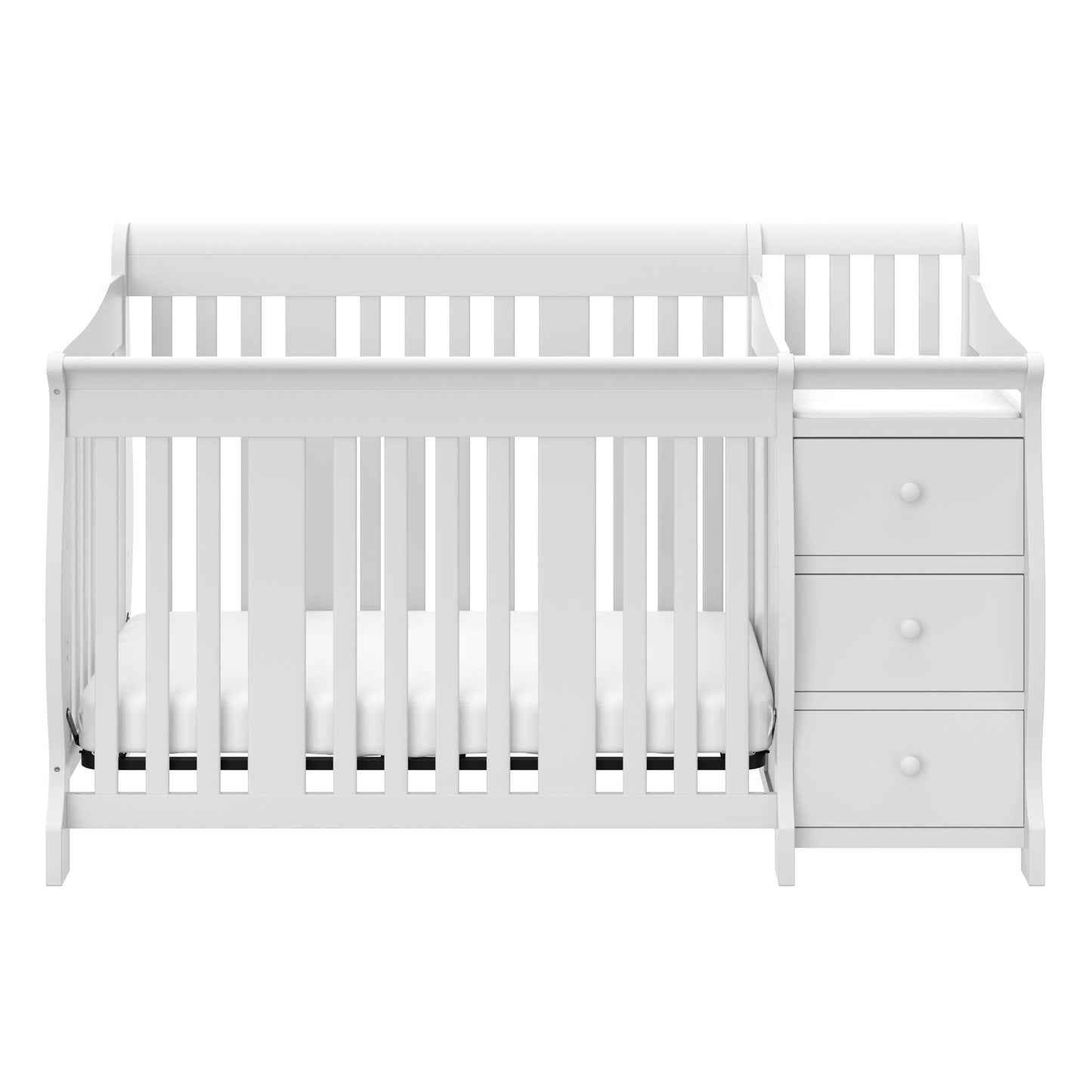 Storkcraft Portofino 5-in-1 Convertible Crib and Changer – Crib and Changing Table Combo with Drawer, Converts to Toddler Bed, Daybed and Full-Size Bed, Storage Drawer (White)